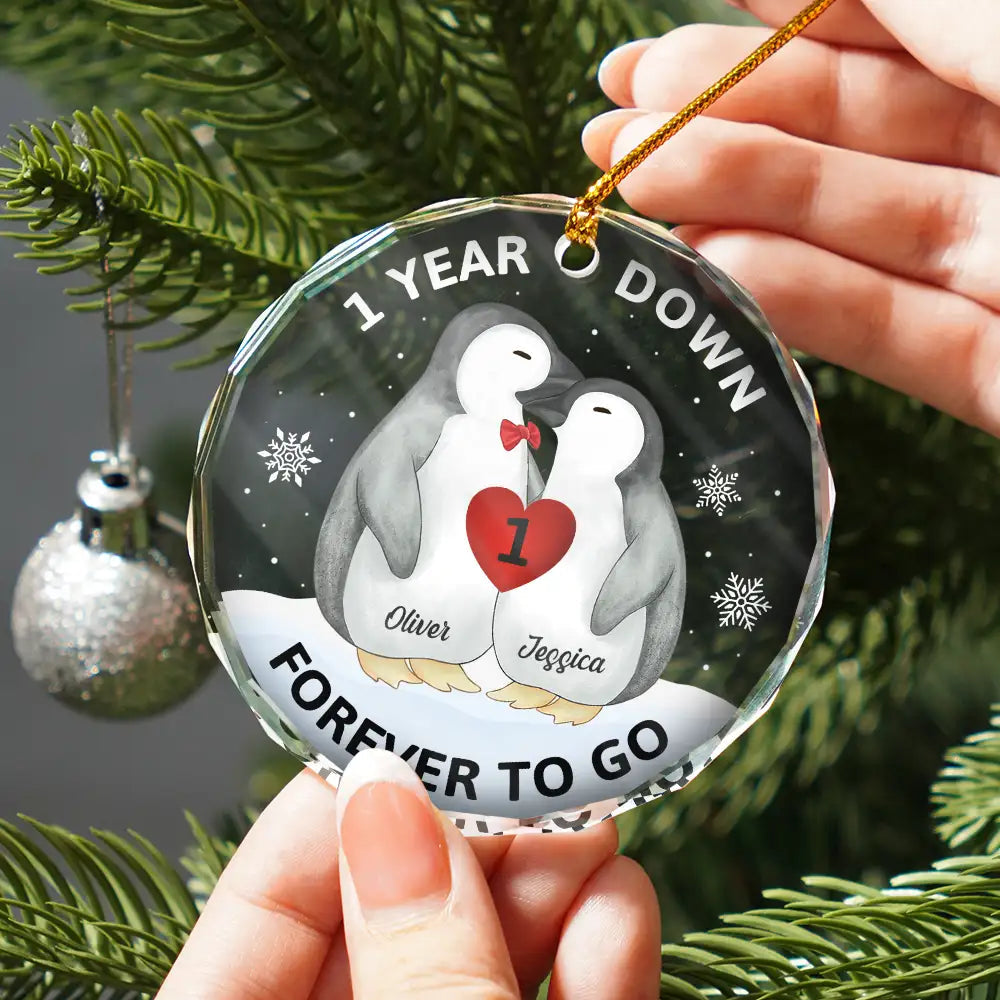 Forever To Go Penguin Couple - Personalized Circle Acrylic Ornament