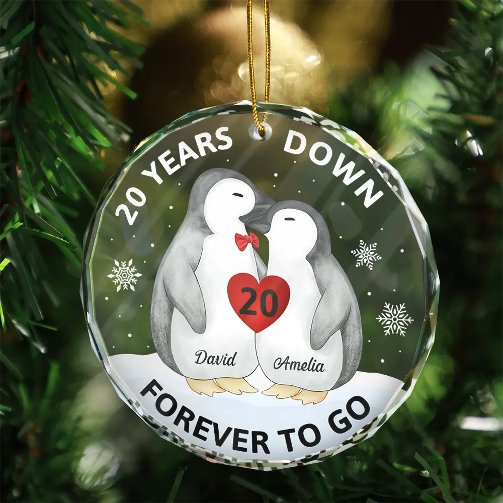 Forever To Go Penguin Couple - Personalized Circle Acrylic Ornament