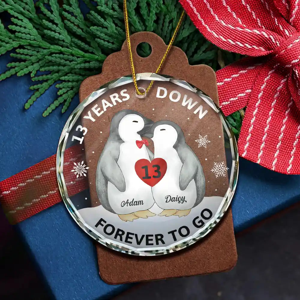 Forever To Go Penguin Couple - Personalized Circle Acrylic Ornament