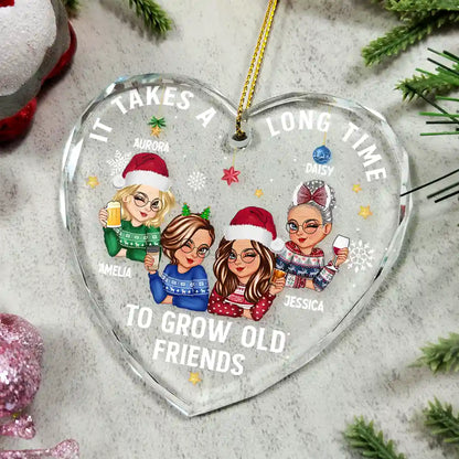 It Takes A Long Time To Grow An Old Friend Christmas - Personalized Heart Shaped Glass Ornament