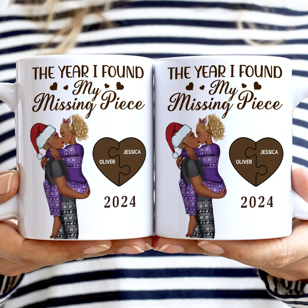 The Year I Found My Missing Piece Kissing Couples - Personalized White Edge-to-Edge Mug