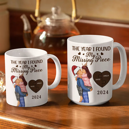 The Year I Found My Missing Piece Kissing Couples - Personalized White Edge-to-Edge Mug