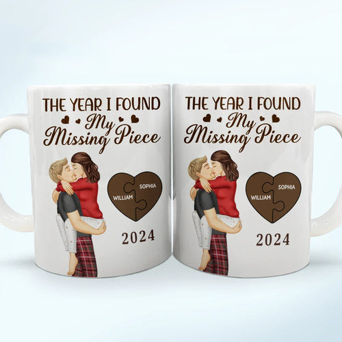 The Year I Found My Missing Piece Kissing Couples - Personalized White Edge-to-Edge Mug