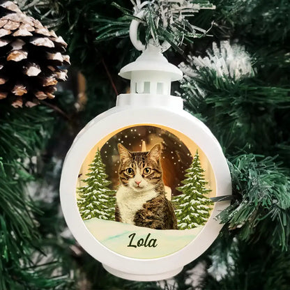 Custom Photo Pet Face Dog Cat Memorial - Personalized Candlelight Lantern Ornament