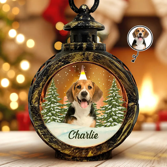 Custom Photo Pet Face Dog Cat Memorial - Personalized Candlelight Lantern Ornament