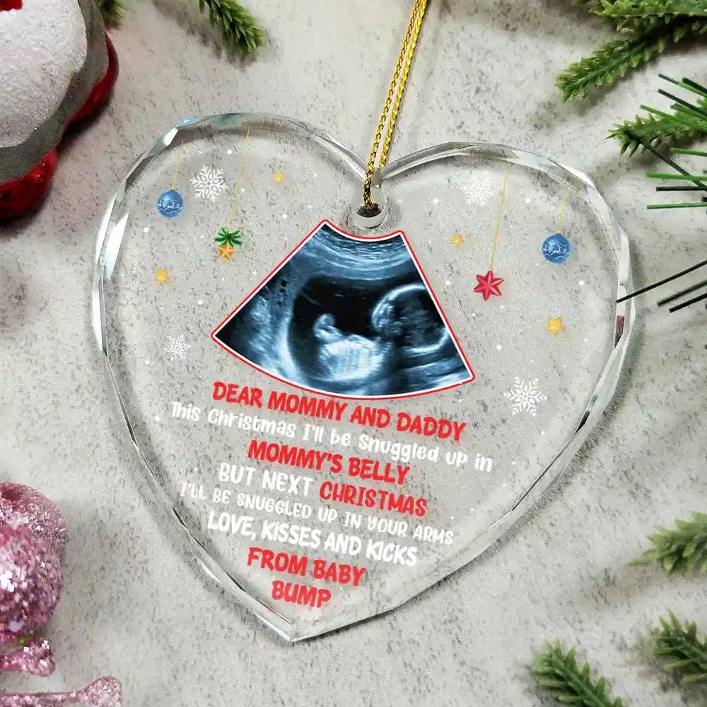 Custom Photo This Christmas I'll Be Snuggled Up Newborn Baby - Personalized Heart Shaped Acrylic Ornament