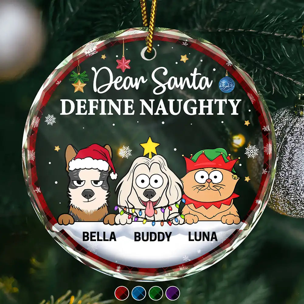 Dear Santa Define Naughty Christmas Dog Cat - Personalized Circle Ornament