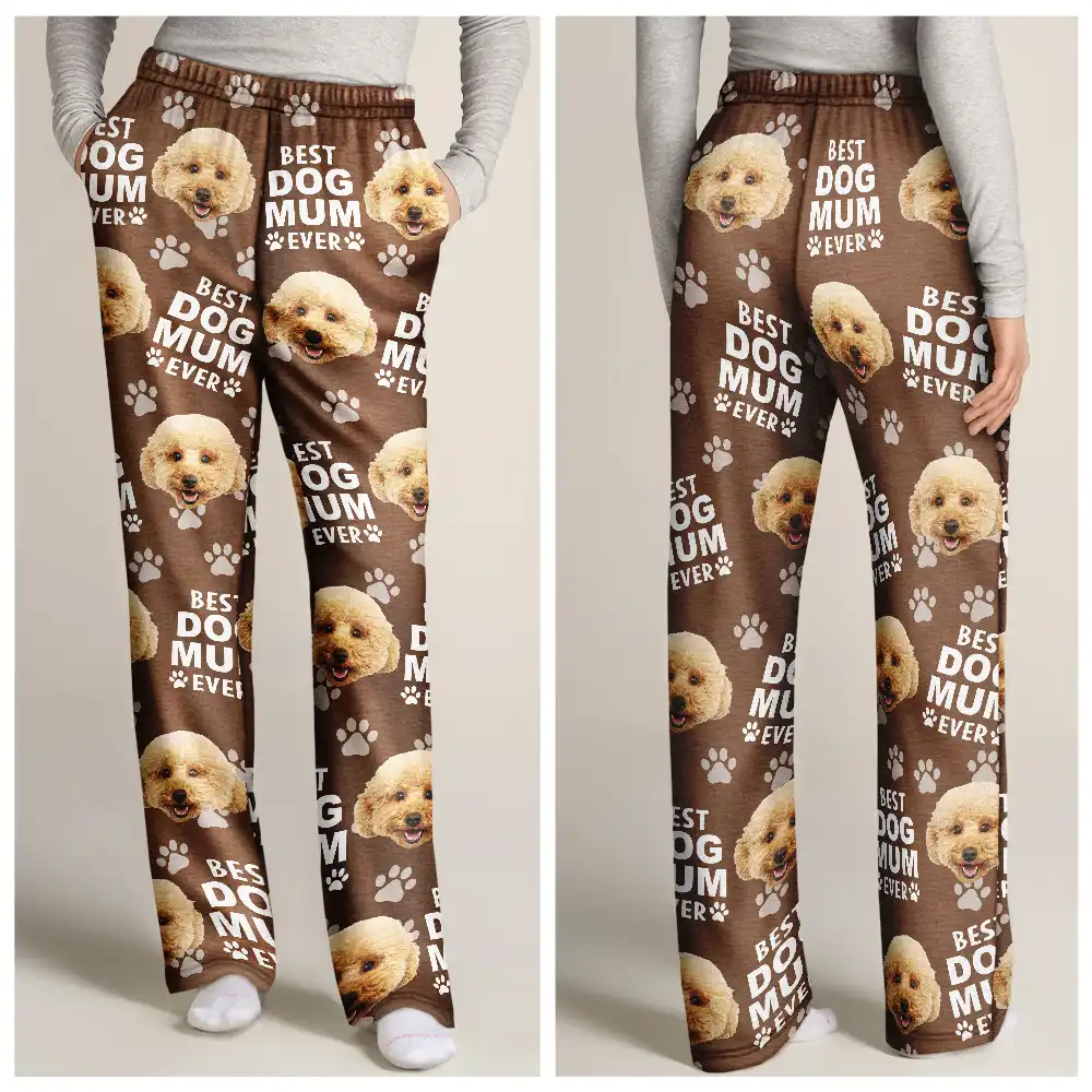 Custom Photo Best Dog Dad Ever Funny Pattern Family - Personalized Pajama Pants