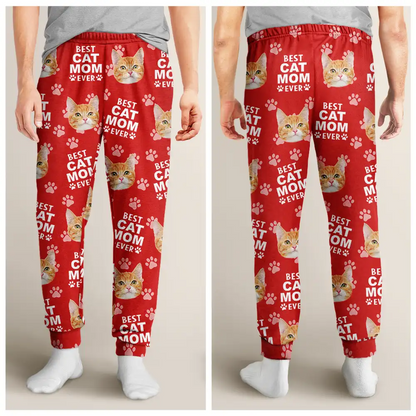 Custom Photo Best Dog Dad Ever Funny Pattern Family - Personalized Pajama Pants