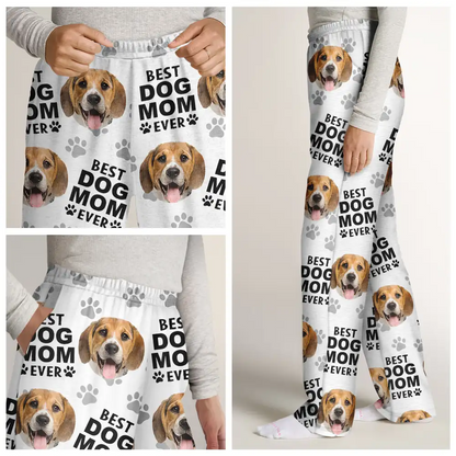 Custom Photo Best Dog Dad Ever Funny Pattern Family - Personalized Pajama Pants