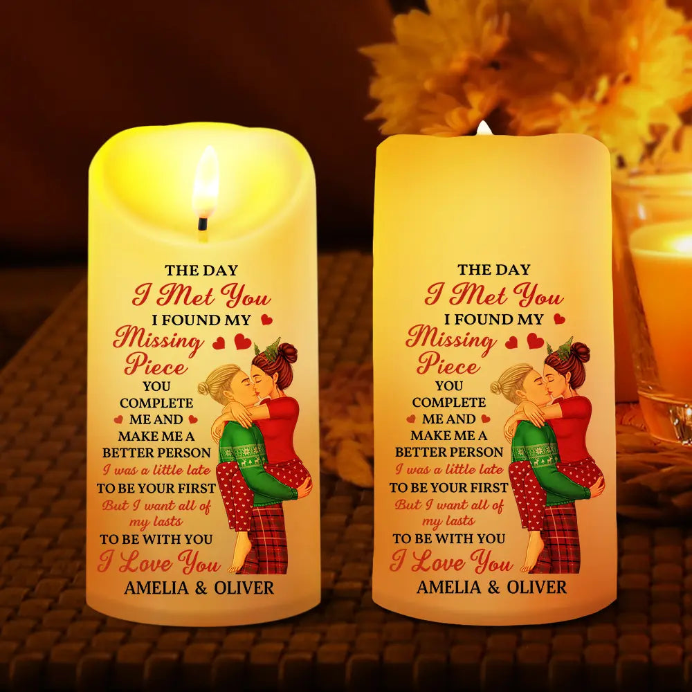 The Day I Met You Kissing Couples - Personalized Flameless LED Candle