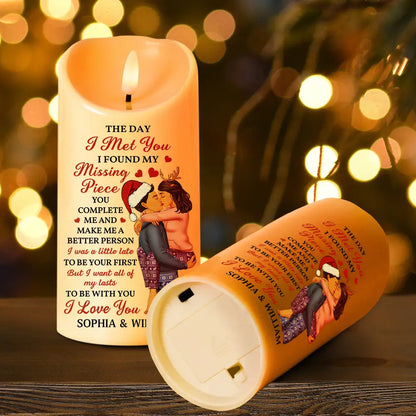 The Day I Met You Kissing Couples - Personalized Flameless LED Candle
