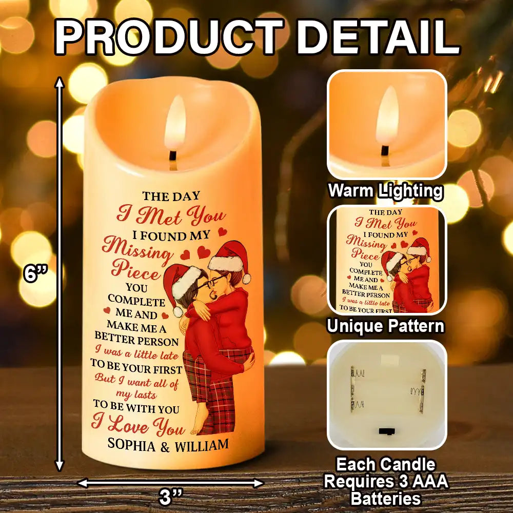 The Day I Met You Kissing Couples - Personalized Flameless LED Candle
