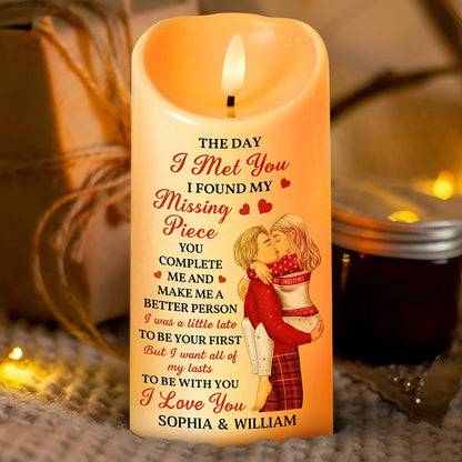 The Day I Met You Kissing Couples - Personalized Flameless LED Candle