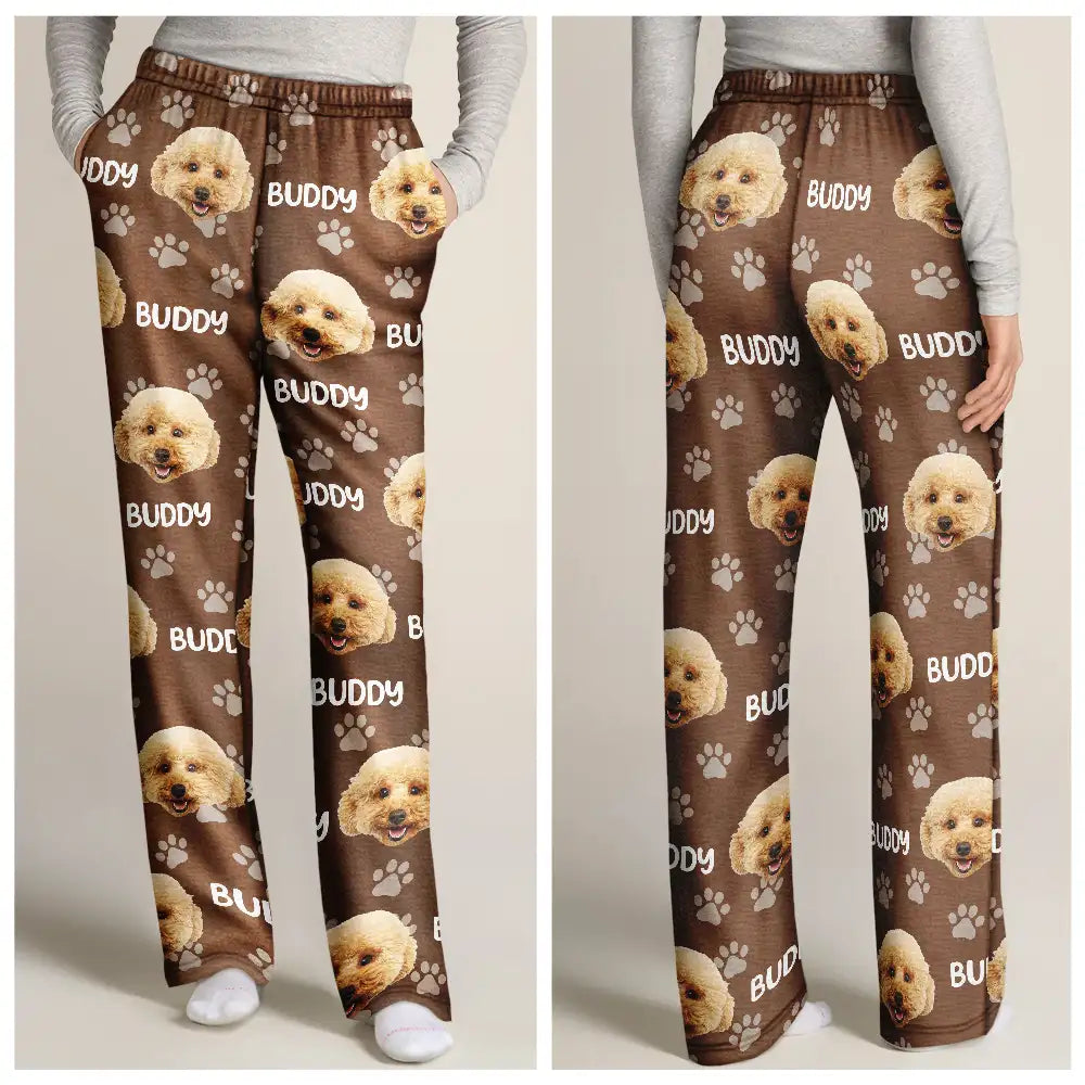 Dog Lovers, Pet Lovers, Cat Lovers - Custom Photo Funny Pet Face Pattern Dog Cat Family - Personalized Pajama Pants