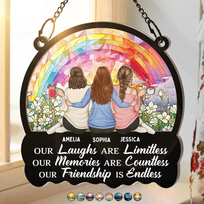 Besties Our Laughs Are Limitless - Personalized Window Hanging Suncatcher Ornament