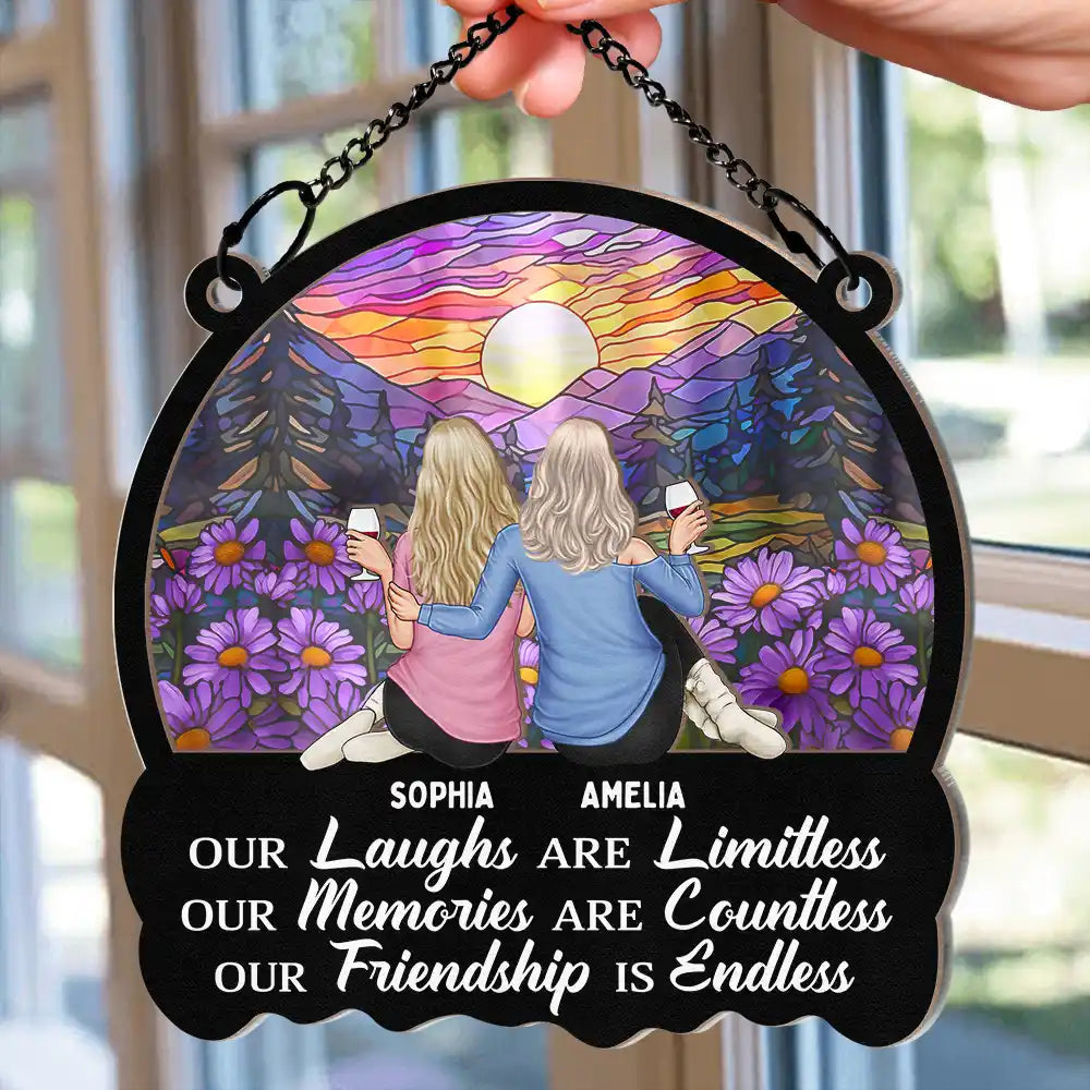 Besties Our Laughs Are Limitless - Personalized Window Hanging Suncatcher Ornament