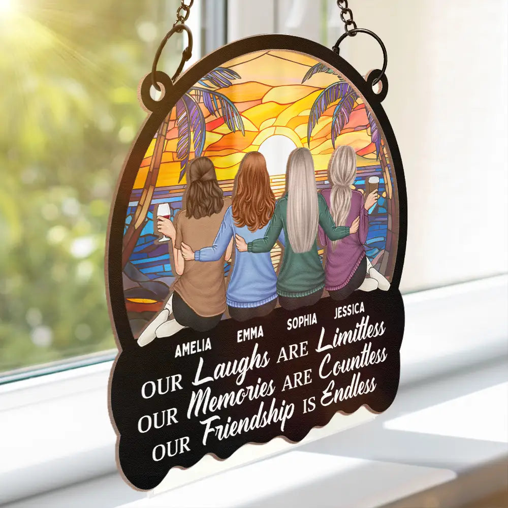 Besties Our Laughs Are Limitless - Personalized Window Hanging Suncatcher Ornament