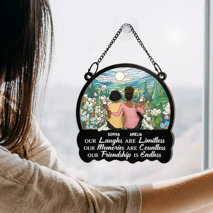 Besties Our Laughs Are Limitless - Personalized Window Hanging Suncatcher Ornament