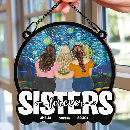 Bestie Sisters Forever Loving - Personalized Window Hanging Suncatcher Ornament