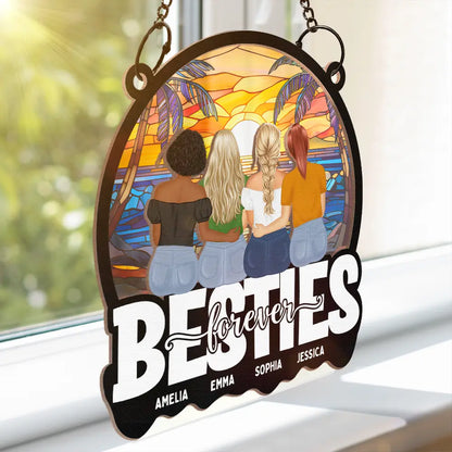 Bestie Sisters Forever Loving - Personalized Window Hanging Suncatcher Ornament
