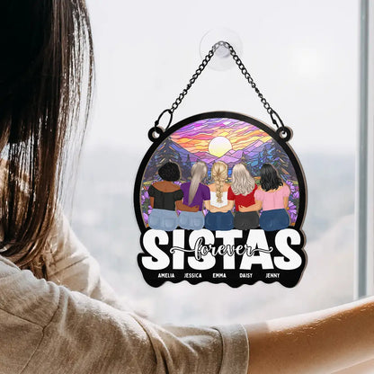 Bestie Sisters Forever Loving - Personalized Window Hanging Suncatcher Ornament