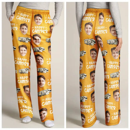 Custom Photo Happy Camper Camping - Personalized Pajama Pants