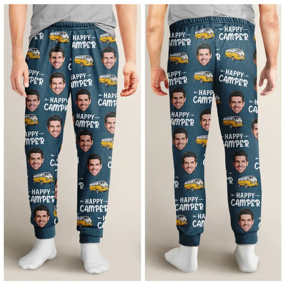 Custom Photo Happy Camper Camping - Personalized Pajama Pants