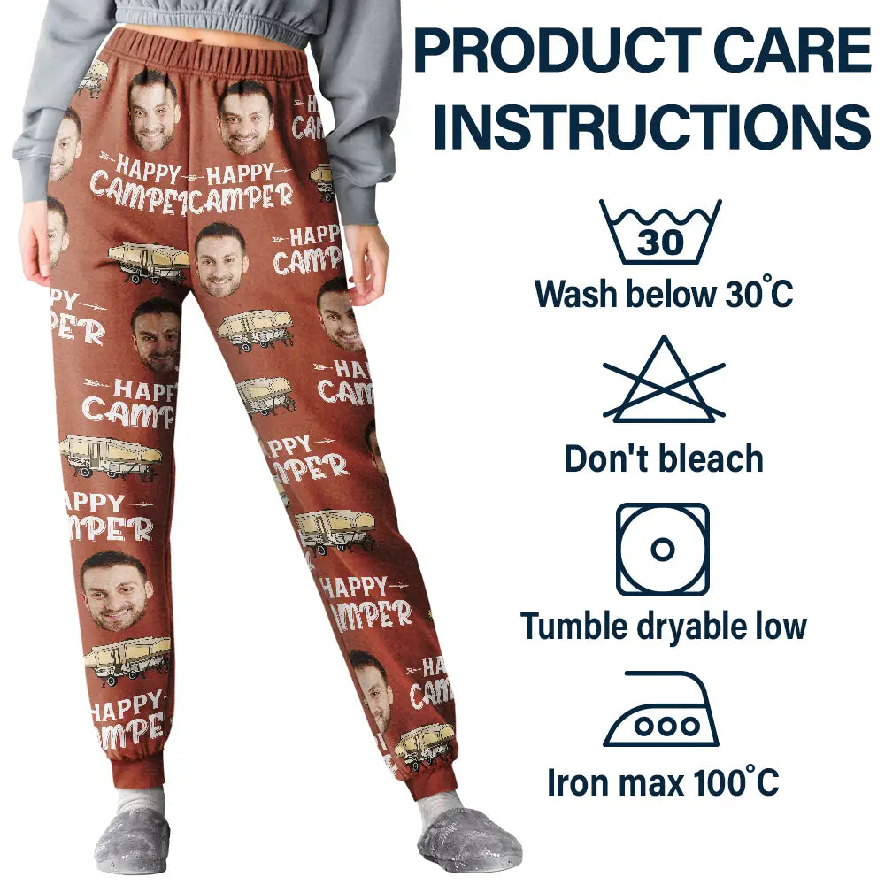 Custom Photo Happy Camper Camping - Personalized Pajama Pants