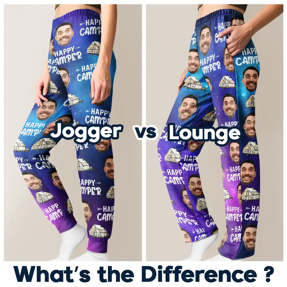 Custom Photo Happy Camper Camping - Personalized Pajama Pants