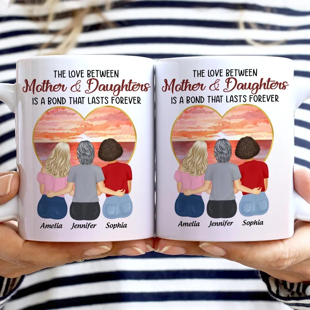 Mother & Daughters Forever Linked Together - Personalized White Edge-to-Edge Mug