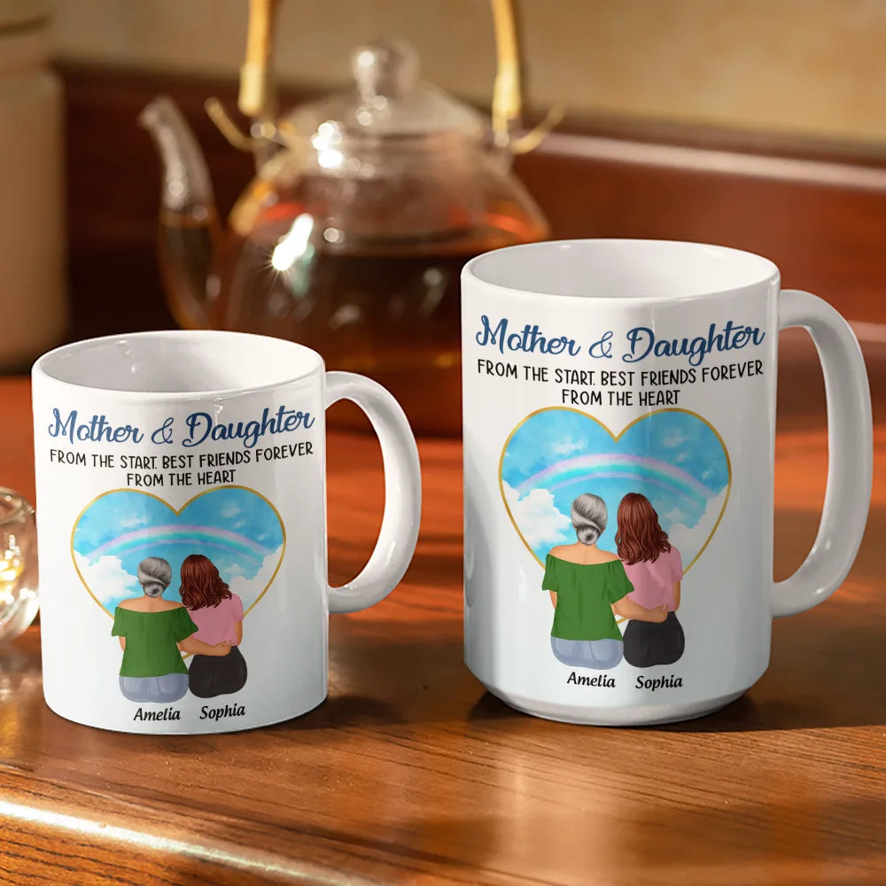Mother & Daughters Forever Linked Together - Personalized White Edge-to-Edge Mug