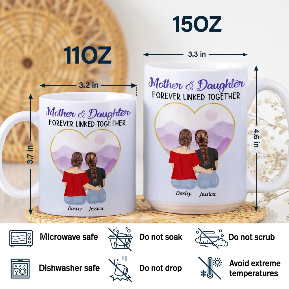 Mother & Daughters Forever Linked Together - Personalized White Edge-to-Edge Mug