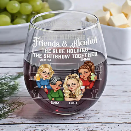 Here's To Another Year Of Bonding Over Alcohol Bestie - Personalized Stemless Wine Glass