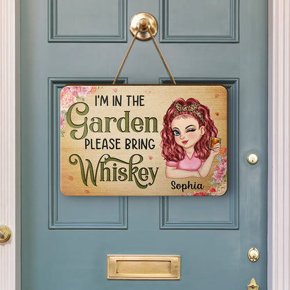 I'm In The Garden Please Bring Wine - Personalized Custom Shaped Wood Sign