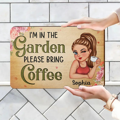 I'm In The Garden Please Bring Wine - Personalized Custom Shaped Wood Sign