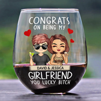 Congrats On Being My Husband Chibi Couples - Personalized Stemless Wine Glass