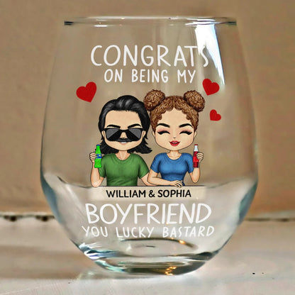 Congrats On Being My Husband Chibi Couples - Personalized Stemless Wine Glass