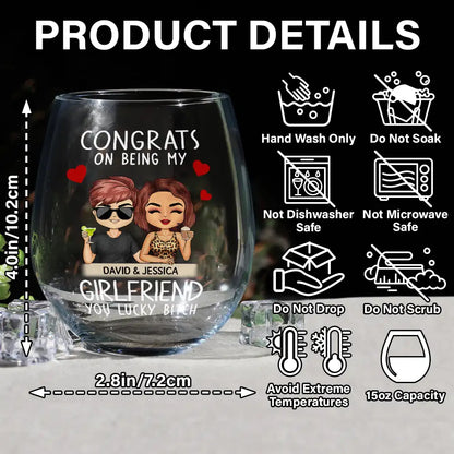 Congrats On Being My Husband Chibi Couples - Personalized Stemless Wine Glass