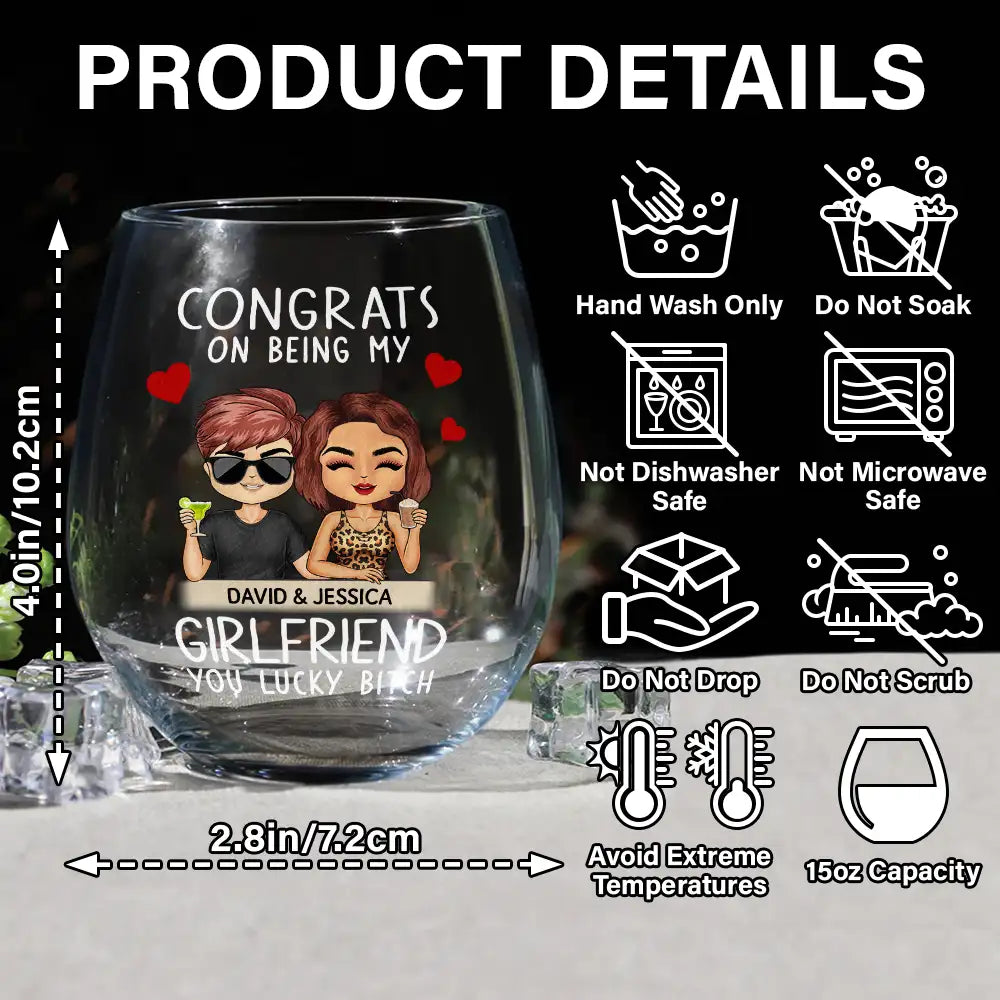 Congrats On Being My Husband Chibi Couples - Personalized Stemless Wine Glass