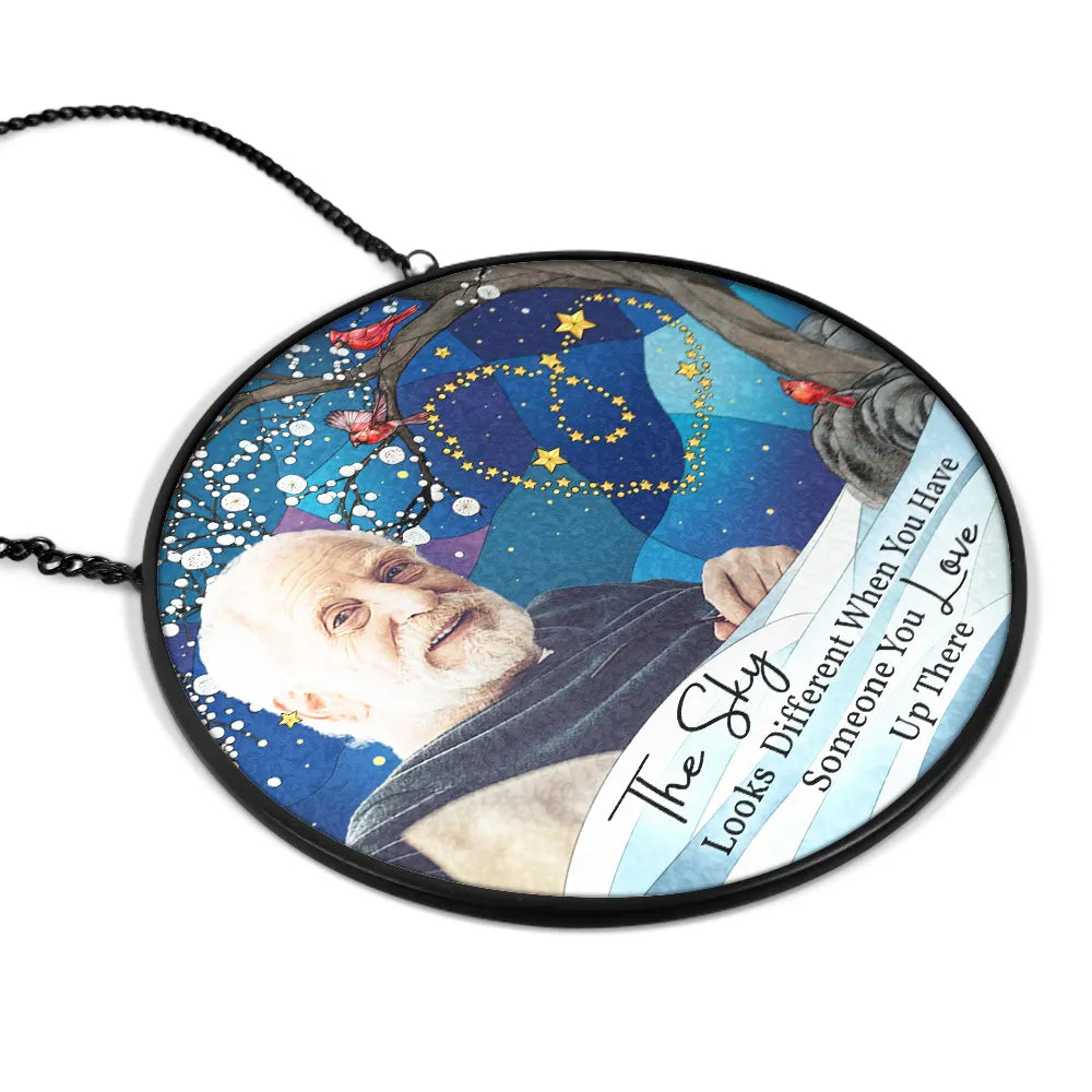 Custom Photo The Sky Looks Different Memorial Family - Personalized Window Hanging Suncatcher