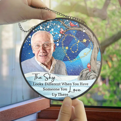 Custom Photo The Sky Looks Different Memorial Family - Personalized Window Hanging Suncatcher