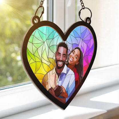 Custom Photo Portrait Couple Family - Personalized Window Hanging Suncatcher Ornament