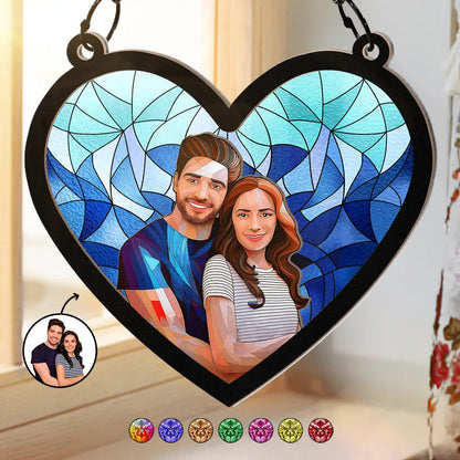 Custom Photo Portrait Couple Family - Personalized Window Hanging Suncatcher Ornament