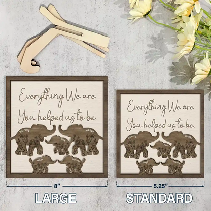 Everything I Am You Helped Me To Be Mom Dad Family - Personalized 2-Layered Wooden Plaque With Stand
