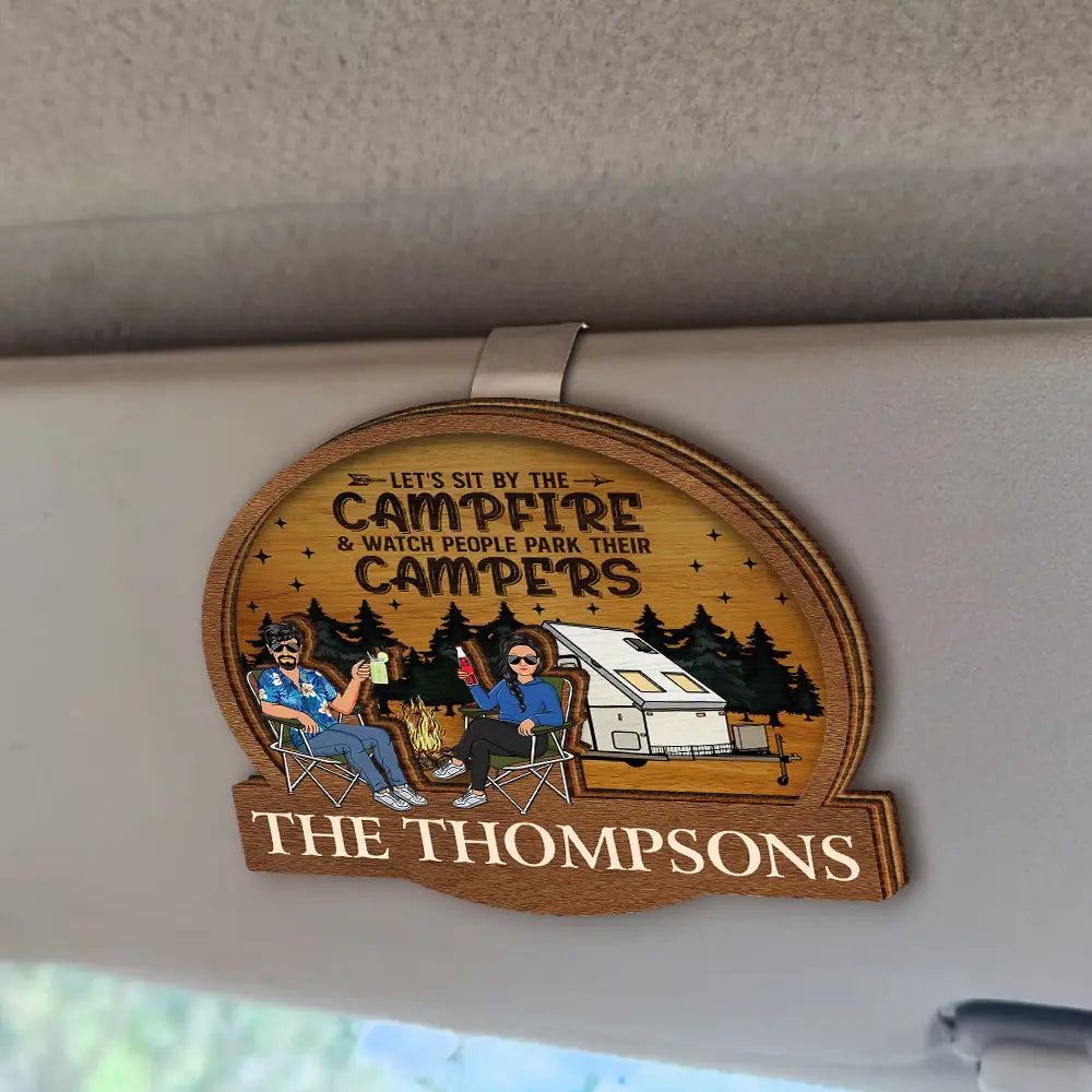 Camping Couple Husband & Wife Camping Partners For Life - Personalized Custom Shaped Car Visor Clip