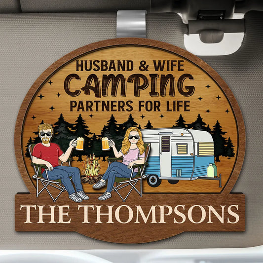 Camping Couple Husband & Wife Camping Partners For Life - Personalized Custom Shaped Car Visor Clip