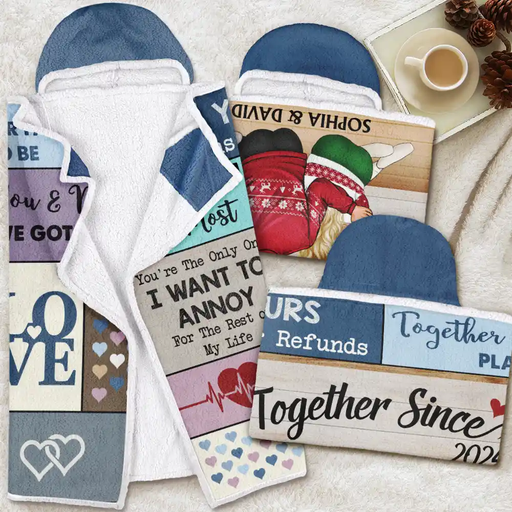 Couple Together I'm Yours No Returns Or Refunds - Personalized Wearable Hooded Blanket