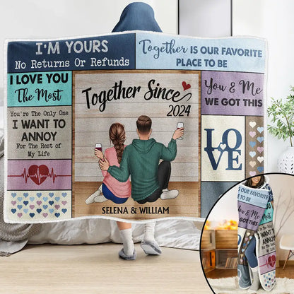Couple Together I'm Yours No Returns Or Refunds - Personalized Wearable Hooded Blanket