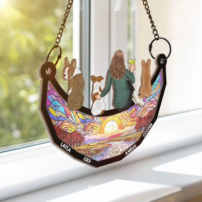 Dog Mom Cat Mom Dog Dad Cat Dad - Personalized Window Hanging Suncatcher Ornament